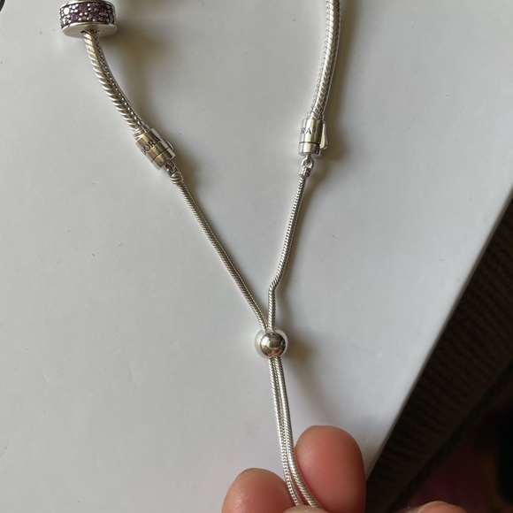 Authentic Pandora Slider Tennis Bracelet w/ 3 Pandora Charms EUC - Picture 12 of 16